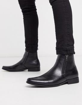 ASOS | ASOS DESIGN chelsea boots in black faux leather with zips商品图片,6折