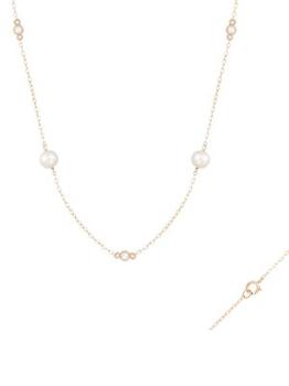 商品14K Yellow Gold, 6-7MM Freshwater Pearl & Diamond Necklace图片
