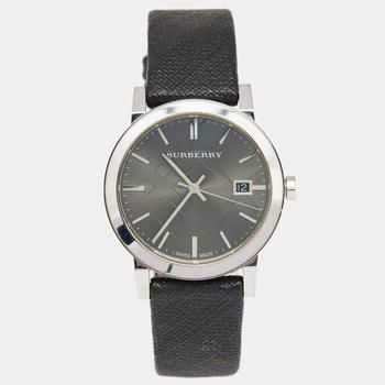 推荐Burberry Grey Stainless Steel Leather Heritage BU9024 Men's Wristwatch 38 mm商品