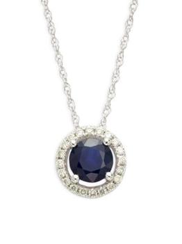 推荐14K White Gold, Sapphire & Diamond Pendant Necklace商品