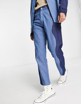 推荐Vintage Supply co-ord straight leg denim jeans with cut and sew wave pattern商品