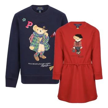 推荐Polo bear fleece red dress with side pockets and navy sweatshirt set商品