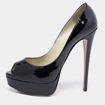推荐Christian Louboutin Black Patent Leather Lady Peep-Toe Pumps Size 38商品