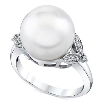 商品Cultured South Sea Pearl (12mm) & Diamond (1/8 ct. t.w.) Ring in 10k White Gold图片
