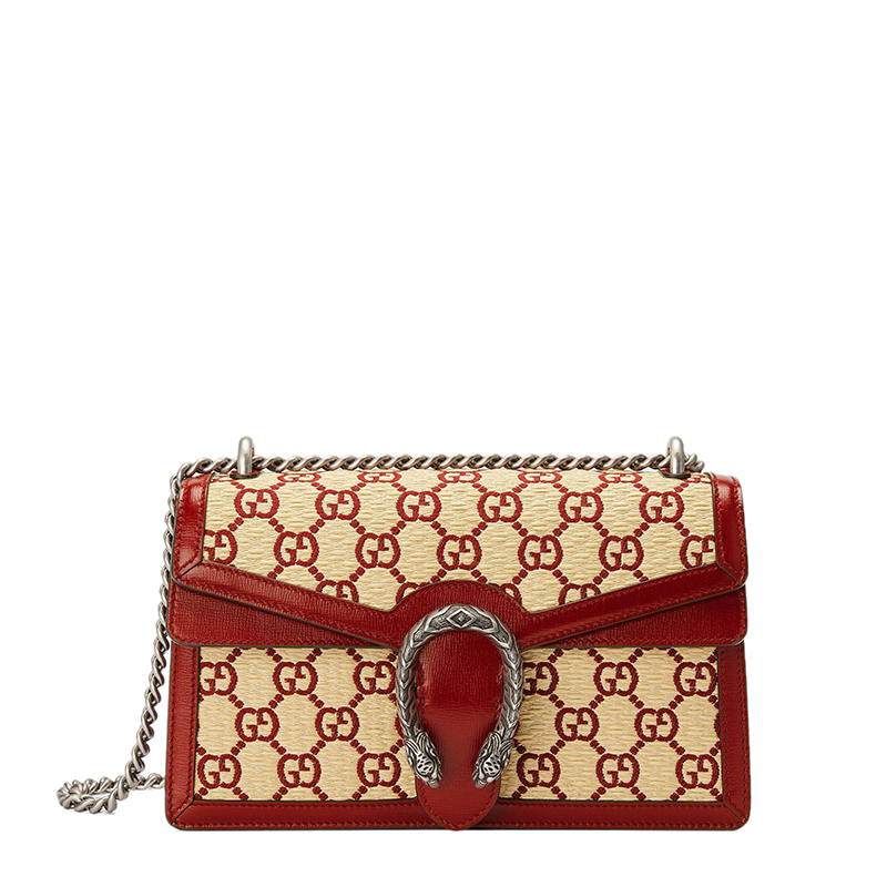古驰链条包, Gucci | GUCCI/古驰 22春夏新款Dionysus系列 女士小号草编效果织物红色皮革修边老花刺绣图案复古银扣银链单肩斜跨链条酒神包‎4002492Y4CN9180商品图片 8折×额外9.5折, 包邮包税, 额外九五折