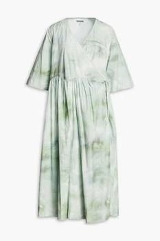 推荐Tie-dyed organic cotton-poplin midi wrap dress商品