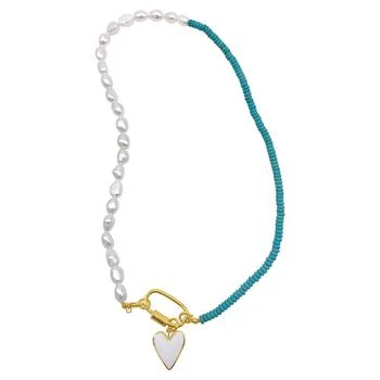 ADORNIA | Turquoise and Freshwater Pearl Lock and Heart Pendant Necklace,商家Macy's,价格¥182