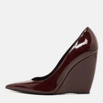 推荐Nicholas Kirkwood Burgundy Patent Leather Pointed Toe Wedge Pumps Size 38商品