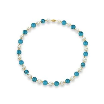 Macy's | White Freshwater Cultured Pearl (9-9.5mm) with Turquoise Howlite (10mm), and Gold Beads (3mm) 18" Necklace in 14k Yellow Gold,商家Macy's,价格¥1237