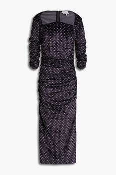 Ganni | Ruched polka-dot velvet mini dress商品图片 2.5折