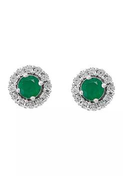 商品1 ct. t.w. Emerald and 1/10 ct. t.w. Diamond Earrings in Sterling Silver图片