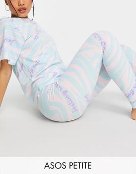 推荐ASOS DESIGN Petite exclusive feeling cute zebra oversized tee & legging pyjama set in blue & pink商品