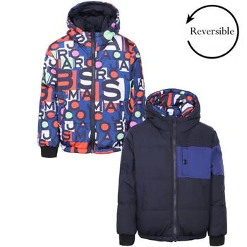 推荐Reversible logo print padded jacket in navy商品
