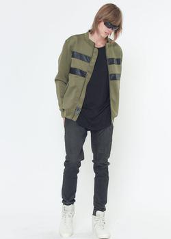 product Konus Men's Bomber Jacket With Faux Leather Stripes in Olive image
