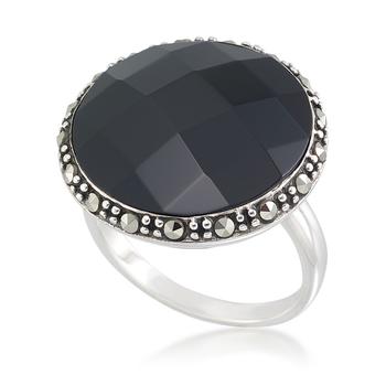 推荐Faceted Onyx (18 x 5mm) & Marcasite Ring in Sterling Silver商品
