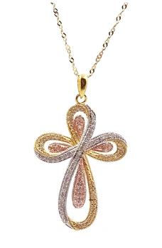 Savvy Cie Jewels | Tricolor 18K Gold Vermeil Pave CZ Cross Pendant Necklace商品图片,3折