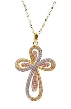 Savvy Cie Jewels | Tricolor 18K Gold Vermeil Pave CZ Cross Pendant Necklace 3折