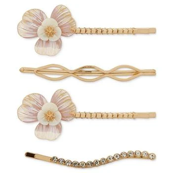 Lonna & Lilly | 4-Pc. Gold-Tone Pavé & Openwork Flower Bobby Pin Set,商家Macy's,价格¥187