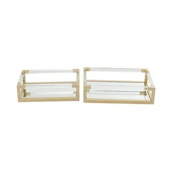 CosmoLiving | by Cosmopolitan Metal Mirrored Tray with Acrylic Handles, Set of 2, 20", 18" W,商家Macy's,价格¥2096