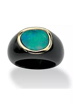 商品Palm Beach Jewelry | Genuine Blue Opal and Black Jade 10k Yellow Gold Bezel-Set Cabochon Ring,商家Belk,价格¥1325图片