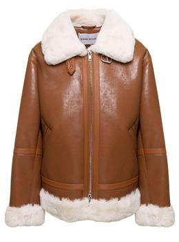 推荐STAND STUDIO raina Brown Shearling-trim Jacket In Leather Woman Stand商品
