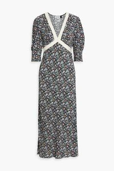 Rixo | Gemma crochet-trimmed floral-print crepe midi dress,商家THE OUTNET US,价格¥1501