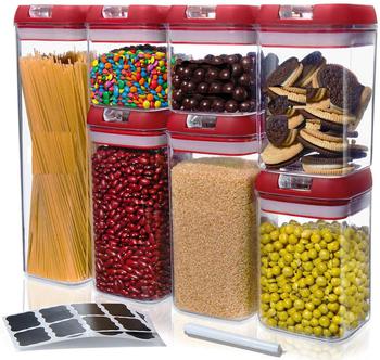 商品Set of 7 Airtight Food Storage Containers Heavy Duty Pantry Organizer Bins, BPA Free Plastic Containers plus Dry Erase Marker and Labels, Red,商家Verishop,价格¥219图片