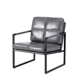 Simplie Fun | Light grey PU leather leisure black metal frame recliner chair for living room and bedroom furniture,商家Premium Outlets,价格¥1595