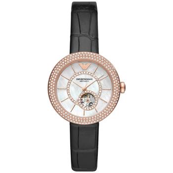阿玛尼手表女价格, Emporio Armani | Women's Automatic Black Leather Strap Watch 34mm商品图片 