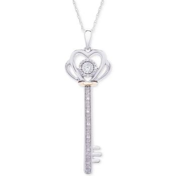 product Diamond Accent Two-Tone Key Pendant Necklace in Sterling Silver & 10k Gold image