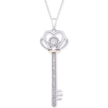 Macy's | Diamond Accent Two-Tone Key Pendant Necklace in Sterling Silver & 10k Gold,商家Macy's,价格¥737