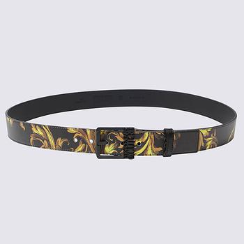 Versace | VERSACE JEANS BLACK AND GOLD-TONE LEATHER BELT商品图片,7.3折