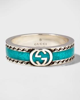 商品Gucci | Men's Interlocking G Silver & Enamel Band Ring,商家Neiman Marcus,价格¥2519图片