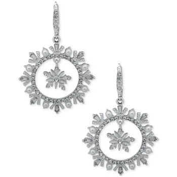 Anne Klein | Silver-Tone Crystal & Imitation Pearl Snowflake Orbital Drop Earrings 独家减免邮费