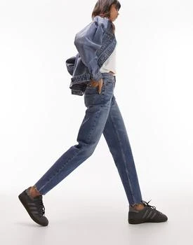 Topshop | Topshop mid rise straight jeans with raw hem in mid blue 6.4折, 独家减免邮费