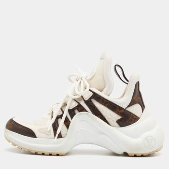 lv低帮鞋, [二手商品] Louis Vuitton | Louis Vuitton White/Brown Monogram Canvas And Knit Fabric Archlight Low Top Sneakers Size 36商品图片 9.6折, 满1件减$100, 满减