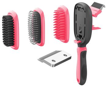 商品Conversion 5-in-1 Interchangeable Dematting and Deshedding Bristle Pin and Massage Grooming Pet Comb图片