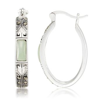 商品Macy's | Jade (7.5 x 5.3mm) & Marcasite Oval Hoop Earrings in Sterling Silver,商家Macy's,价格¥1062图片