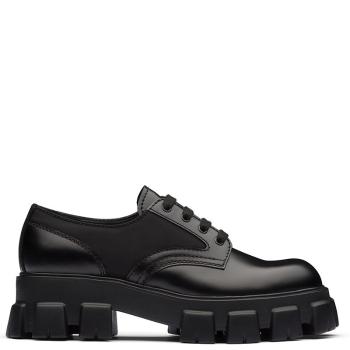 Prada | 【预售3-7天】PRADA/普拉达 21年秋冬 Monolith系列 男士黑色亮面皮革和尼龙系带乐福鞋2EE342_3LFR_F0002商品图片,7.9折, 包邮包税