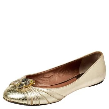 推荐Roberto Cavalli Metallic Gold Leather Snake Head Crystal Embellished Ballet Flats Size 39.5商品