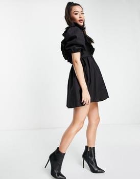 推荐I Saw It First poplin puff sleeve smock dress in black商品