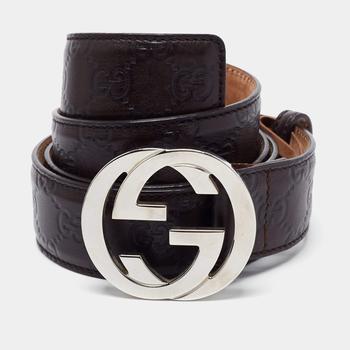 推荐Gucci Dark Brown Guccissima Leather Interlocking G Buckle Belt 115CM商品
