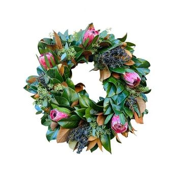 GreenishBlu | Fresh Real Magnolia and Pink Ice Protea Flower Spring Wreath,商家Macy's,价格¥883