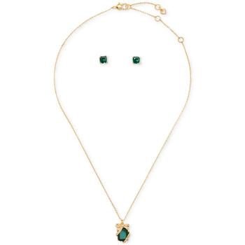 Kate Spade | Gold-Tone Crystal Present Stud Earrings & Pendant Necklace, 16" + 3" extender商品图片,