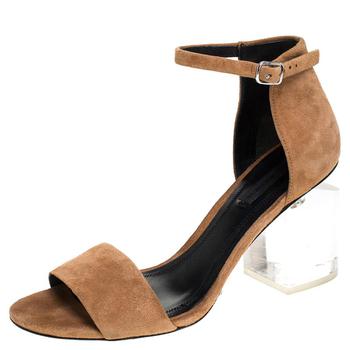 alexander wang鞋真假, [二手商品] Alexander Wang | Alexander Wang Beige Suede Abby Lucite Tilt Heel Sandals Size 37.5商品图片 4.1折