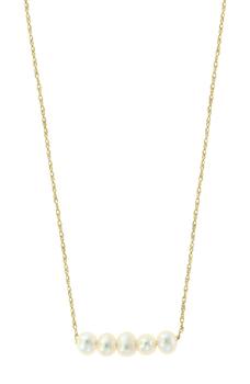 商品14K Yellow Gold Freshwater Pearl Bar Pendant Necklace图片