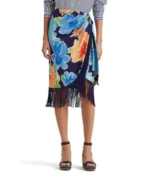 Ralph Lauren | Fringe-Trim Floral Crepe Skirt 
