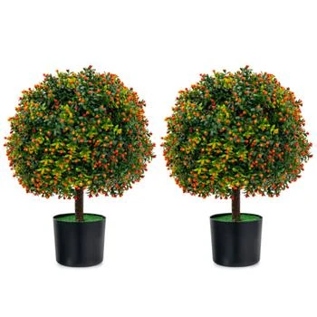 Hivvago | 2-Pack Artificial Boxwood Topiary Ball Tree with Orange Fruit,商家Premium Outlets,价格¥793