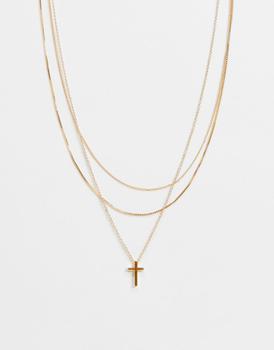 推荐ASOS DESIGN pack of 3 necklaces with cross pendant in gold tone商品