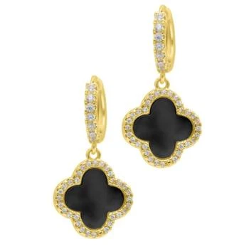 ADORNIA | 14k Gold Plated Crystal Halo Black Clover Dangle Huggie Earrings,商家Premium Outlets,价格¥398